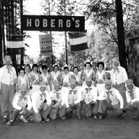 May 1965 - District 4C-4 Convention, Hoberg‘s Resort, Lake County - The crew: L to R: back row: Art Blum, Esther Shortz, Irene Tonelli, Pat Ferrera, Maryann Blum, wife, Anne Benetti, wife, Estelle Bottarini, Eva & Pete Bello; kneeling: Al Kleinbach, Frank Ferrera, Bill Tonelli, Gino Benetti, Charlie Bottarini, Sam Shortz, and member.