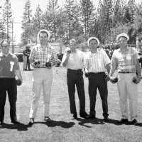 May 1966 - District 4C-4 Convention, Hoberg’s Resort, Lake County - Bocci Ball time with Bill Tonelli, Art Blum, Sam Shortz, Charlie Bottarini, and Gino Benetti.
