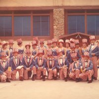 May 1967 - District 4C-4 Convention, Hoberg’s Resort, Lake County - The whole gang: back row from left: Jack & Evelyn Parodi, Al Kleinbach, Marjorie Martin, Esther Shortz, wife, Pat Martin (behind), Maryann Blum, Estelle Bottarini, Linnie Faina, Pat Ferrera, Eva Bello, wife, wife (hiding), Sam Shortz, Pauline Woodall, Emma & Joe Giuffre, and wife. Kneeling from left: Fred Melchoiri, Frank Ferrera, Art Blum, Charlie Bottarini, Ron Faina, Pete Bello, Bob Woodall, and member.