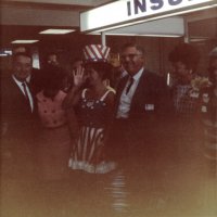 June or July 1967 - Club members and wives possibly at the Lions Clubs International Convention in Chicago, Illinois. L to R: Frank & Pat Ferrera, Eva Bello (in costume), Joe Giuffre, and Estelle Bottarini.