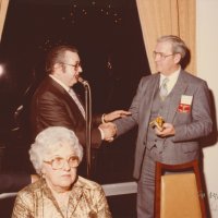 6/17/1967 - Installation of Officers, South San Francisco Elks Club - Emma Giuffre (seatd), Ron Faina (behind Emma), and Fred Ulrich.