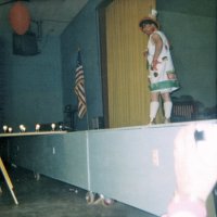 May 1968 - District 4C-4 Convention, Hoberg’s Resort, Lake County - Tail Twister Contest - Ron Faina coming out on stage during the skit.