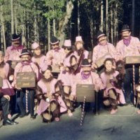 May 1968 - District 4C-4 Convention, Hoberg’s Resort, Lake County - Costume Parade Pose - L to R: back row: member, wife, Art & Maryann Blum, Bob Woodall, Irene Tonelli, Pete Bello, and Ron & Linnie Faina. Front row: Charlie Bottarini, Emma Giuffre, Bill Tonelli, Estelle Bottarini, Pauline Woodall (not facing camera), Frank Ferrera, and Eva Bello.