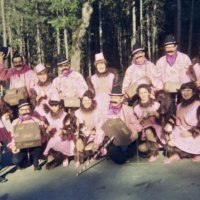 May 1968 - District 4C-4 Convention, Hoberg’s Resort, Lake County - Costume Parade Pose - L to R: back row: wife, Art & Maryann Blum, Bob Woodall, Irene Tonelli, Pete Bello, and Ron & Linnie Faina, and member. Front row: Charlie Bottarini, Emma Giuffre, Bill Tonelli, Pauline Woodall, Estelle Bottarini, Frank Ferrera, Eva Bello, and Pat Ferrera.