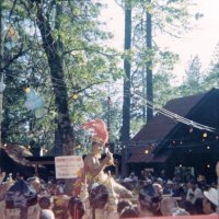 May 1968 - District 4C-4 Convention, Hoberg’s Resort, Lake County - Costume Parade - Members of the Millbrae Lions (?) parading their incoming President through the crowd after the costume parade.