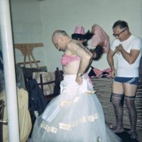 May 1968 - District 4C-4 Convention, Hoberg’s Resort, Lake County - Tail Twister Contest - Lion Al Kleinbach, foreground, and Pauline & Bob Woodall dressing up for the skit.