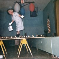 May 1968 - District 4C-4 Convention, Hoberg’s Resort, Lake County - Tail Twister Contest - A Lion member struts his stuff during the skit.