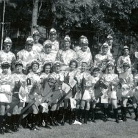 May 1969 - District 4-C4 Convention @ Hoberg's Resort - Costume Parade Pose - Front row: Pauline Woodall, Maryann Blum, Eva Bello, Emily Farrah, Emma Giuffre, Margerie Martin, Lynn Faina, Harriet Kleinbach, Irene Tonelli, Pat Ferrera, and Penny Shortz. Middle row: Lions Bob Woodall, Ron Faina, Joe Farrah, Art Blum, Pat Martin, Frank Ferrera, and Sam Shortz. Back row: Lions Bill Tonelli, Joe Giuffre, Al Kleinbach, and Pete Bello.