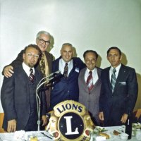 July 1970 to June 71 - Charlie Bottarini’s year as Trustee for the Lions Eye Foundation - Pictured are, L to R, Lion; Maury Perstein, former Executive Director; speaker; Bill Tonelli; and Charlie Bottarini.