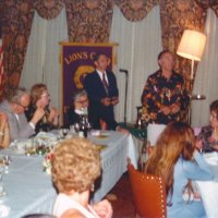 6/21/75 - Installation of Officers, Presidio Golf Club, San Francisco - L to R: table left: Charles Stuhr, Marjorie & Pat Martin, and Elva & Ozzie Buoncristiani; standing: Charles Bottarini and member.