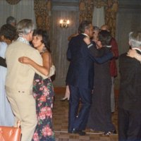 6/21/75 - Installation of Officers, Presidio Golf Club, San Francisco - Center left: Bob (tan suit) & Pauline Woodall; center: blue suit & black dress: unknown; behind them: Blanche & Al Fregosi; right: Ozzie & Elva Buoncristiani.