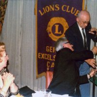 6/21/75 - Installation of Officers, Presidio Golf Club, San Francisco - L to R: seated: Elva & Ozzie Buoncristiani; at mic: Al Kleinbach.