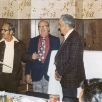 4/7/76 - Induction of New Member, Chuck Wagon, San Francisco - L to R: Aldo Lazzarini, DDG; Pete Bello (sponsor), and Sam San Filippo (new member).