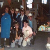 1/31 & 2/1/1976 - Rummage Sale, Pete Bello’s garage, Silver & Lisbon Streets - L to R: standing: Ray Hagerman, Carl Muehlendorf, Giulio Francesconi, Jack Parodi, and member; kneeling: Bill Tonelli and Pete Bello.