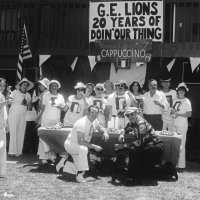 May 1977 - District 4-C4 Convention, El Rancho Tropicana, Santa Rosa - Italian shirts only; L to R: standing: Elena Smith, Eva Bello, Grace San Filippo, Linnie Faina, Emma Giuffrre, Mike Spediacci, Margot Clews, member, Giulio Francesconi, guest; kneeling: Ron Faina, and Joe Giuffre.