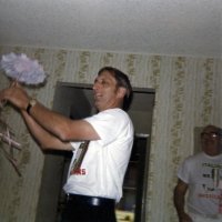 May, 2-5, 1979 - District 4-C4 Convention, El Rancho Tropicana, Santa Rosa - Convention photos - Charlie Bottarini, hold parasol, and Pete Bello horsing around.