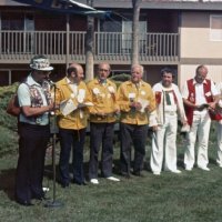 May, 2-5, 1979 - District 4-C4 Convention, El Rancho Tropicana, Santa Rosa - Convention photos - L to R: Rino Ceccato, Lion, Guerin Olivola, Lion, Joe Farrah, and two more Lions. Rino Ceccato presented Lion of the Year awards from the Skylions of Daly City.