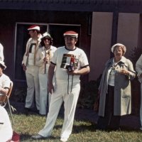 May, 2-5, 1979 - District 4-C4 Convention, El Rancho Tropicana, Santa Rosa - Convention photos - L to R: standing: Art Holl, Pete Bello, Handford & Margot Clews, Ron Faina, Grace San Filippo, and Frank Ferrera; seated: Claire Holl, and Marge (with Giulio Francesconi).