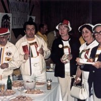 May, 2-5, 1979 - District 4-C4 Convention, El Rancho Tropicana, Santa Rosa - Convention photos - L to R: Pat Ferrera, Bill Tonelli, Joe Farrah, Sophie Zagorewicz, Claire Holl, and Ozzie Buoncristiani. Another Club in the background.