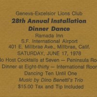 6/17/78 - Installation of Officers, Ramada Inn, S.F. Airport, Millbrae - Ticket to the installation.