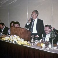 6/17/78 - Installation of Officers, Ramada Inn, S.F. Airport, Millbrae - L to R: Trudy & Leonardo Bacci, Emily & Joe Farrah, Bill Tonelli, and Ervin & Elena Smith. Bill Tonelli presenting awards for the year.