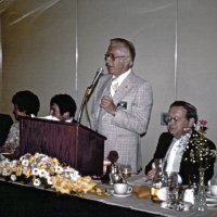 6/17/78 - Installation of Officers, Ramada Inn, S.F. Airport, Millbrae - L to R: Leonardo Bacci, Emily & Joe Farrah, Bob Woodall, and Ervin & Elena Smith. Bob Woodall presenting 100% Attendance Awards.