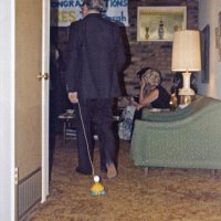 6/17/78 - Pre-Installation Party, Ferrera residence, San Bruno - Backs to camera: Ron Faina walking his duck while his wife, Linnie, tries not to look.