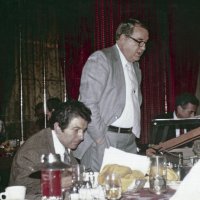 7/21/78 - Regular Meeting, L & L Castle Lanes, San Francisco - L to R: Joe Farrah, Roe Wilson, Ed Damonte (behind podium), and Giulio Francesconi. Roe Wilson from the San Francisco Heart Assn. gave an interesting talk on the circulatory system. Mr Wilson had 12 heart attacks in the past 4 years and is still in coronary care.
