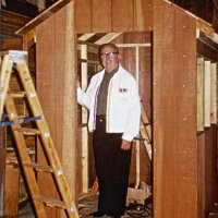 10/4/78 - Pete Bello’s garage, Silver & Lisbon Streets - Pete Bello posing with the nearly completed shed for the paper drive.