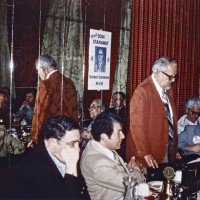 3/21/79 - Regular Meeting, L & L Castle Lanes, San Francisco - L to R: Ed Damonte, Handford Clews, Joe Farrah, Don Stanaway, Bill Tonelli, and Al Gentile. Don Stanaway, candidate for District 4-C4 Governor, speaking to the Club.