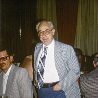 2/7/79 - Past Presidents’ Night, L & L Castle Lanes, San Francisco - Each past president, oldest to newest, gave remarks about his year as president. Bill Tonelli, 1964-65. L to R: guest (seated) and Bill Tonelli.