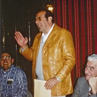 2/7/79 - Past Presidents’ Night, L & L Castle Lanes, San Francisco - Each past president, oldest to newest, gave remarks about his year as president. Ray Squeri, 1973-74. L to R: Handford Clews, Ray Squeri, and Al Gentile.