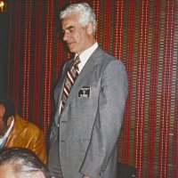 2/7/79 - Past Presidents’ Night, L & L Castle Lanes, San Francisco - Each past president, oldest to newest, gave remarks about his year as president. Al Gentile, 1975-76.L to R: Al Gentile (standing) with parials of Ray Squeri and Frank Ferrera.