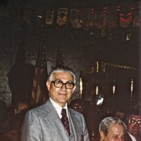 2/7/79 - Past Presidents’ Night, L & L Castle Lanes, San Francisco - Each past president, oldest to newest, gave remarks about his year as president. Ozzie Buoncristiani, 1976-77. L to R: Ozzie Buoncristiani, guest, and Don Lustenberger.
