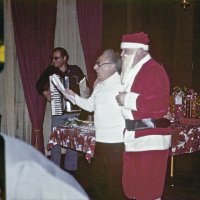 12/20/78 - Club Cristmas Party, L & L Castle Lanes, San Francisco - L to R: accordinist Jack LaRocca, Bill Tonelli, and Fred Melchiori as Santa.