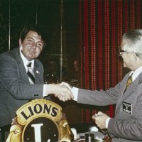 12/20/78 - Club Cristmas Party, L & L Castle Lanes, San Francisco - Joe Farrah, left, greeting Ozzie Buoncristiani.