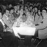 May 28-June 1, 1980 - District 4-C4 District Convention, El Rancho Tropicana, Santa Rose - L to R: Left side: Emily & Joe Farrah, Claire & Art Holl, and Sophie & Ted Zagorewicz (leaning back); right side: R to L: Handford & Margot Clews, Mike & Frances Spediacci, and Lion & Wife.