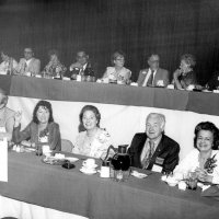 May 28-June 1, 1980 - District 4-C4 District Convention, El Rancho Tropicana, Santa Rose - At the head table, furthest left is Irene Tonelli, and furthest right is Maurice Perstein; subhead table, last on right, is Emily Farrah.