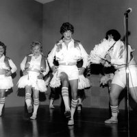 May 28-June 1, 1980 - District 4-C4 District Convention, El Rancho Tropicana, Santa Rose - Amateur Show, Dallas Cowboy Cheerleaders - L to R: Gil Smail (?), Bill Tonelli, Giulio Francesconi, Handford Clews, and Sam San Filippo.