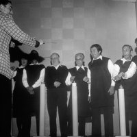 May 28-June 1, 1980 - District 4-C4 District Convention, El Rancho Tropicana, Santa Rose - Barbershop Quartet - L to R: Handford Clews, conducting, Lorraine & Mike Castagnetto, Ted Zagorewicz, Bill Tonelli, Joe Farrah, Charlie Bottarini, and Mike Spediacci.