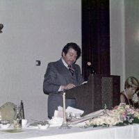 6/9/79 - Installation of Officers, Presidio Officers’ Club, San Francisco - L to R: Joe Farrah, Sophie Zagorewicz, and Emma Giuffre. Joe Farrah delivering his talk on club progress.