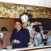 During the 1979-80 year - at Frank & Pat Ferrera’s residence, San Bruno - L to R: Bill Cazatt (back to camera), Handford & Margot Clews, and Donna O’Neill, who later married Giulio Francesconi.