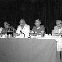 May 1981 - District 4-C4 Convention, El Rancho Tropicana, Santa Rosa - L to R: Lion, Stephen Kish, Lion, Charlie Bottarini, and PDG Chan Wah Lee. District officers at one of the convention meetings. Charlie Bottarini was the Cabinet Treasurer.