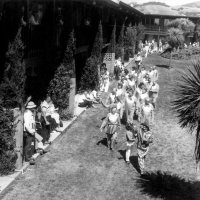 May 1981 - District 4-C4 Convention, El Rancho Tropicana, Santa Rosa - Costume Parade - Marching are, L to R, front to back: Bill Tonelli, Irene Tonelli, Pat Ferrera, Sam San Filippo, Ted Zagorewicz, Frank Ferrera, Spohie Zagorewicz, Eva Bello, Margot Clews, Mike Spediacci, Handford Clews, Mike Spediacci, Pete Bello, Lorraine & Mike Castgnetto, unknown, Joe Farrah, Charlie Bottarini, Ron Faine, Claire Holl, Donna O’Neil, Art Holl, and Giulio Francesconi.