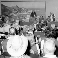 November 1980 - 2nd Cabinet Meeting, Monterey - At head table: first left of podium is District Governor Bill Tonelli; first two right of podium is Cabinet Secretary Ron Faina and Cabinet Treasurer Charlie Bottarini; last on right is Mike Perri, Sr.