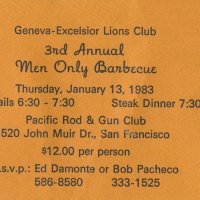 1/13/83 - Men Only Barbecue, Pacific Rod & Gun Club, San Francisco - Ticket to the event.