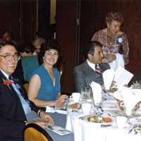 7/31/82 - Cabinet Installation, Amfac Hotel, Burlingame - L to R: Handford & Margot Clews, Joe Farrah, Sophie Zagorewicz (standing), and Emily Farrah.