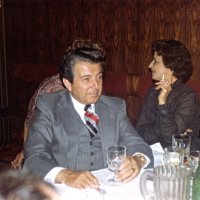 7/31/82 - Cabinet Installation, Amfac Hotel, Burlingame - Joe & Emily Farrah with Sophie Zagorewicz hidden behind Joe.