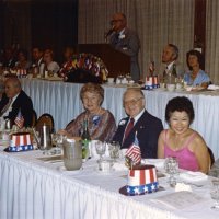7/31/82 - Cabinet Installation, Amfac Hotel, Burlingame - most are unidentified; Head table: L to R starting at podium: Don Stanaway (at podium), Ray and Marsha Kliewer, and Carol Stanaway. Subhead table: 3rd and 4th from right: Sophie and Ted Zagorewicz.