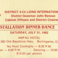 7/31/82 - Cabinet Installation, Amfac Hotel, Burlingame - Ticket to the Installation.